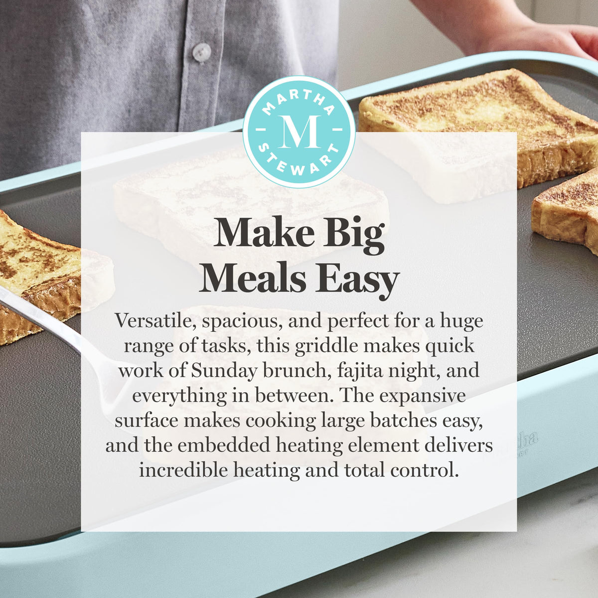 Powerful 1500W heating on Martha Stewart griddle for quick prep