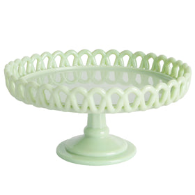 Martha Stewart Highbrook jadeite cake stand top view with loop edging for dessert displays