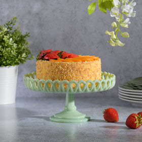 Martha Stewart Highbrook jadeite cake stand side view highlighting sturdy base for stable serving