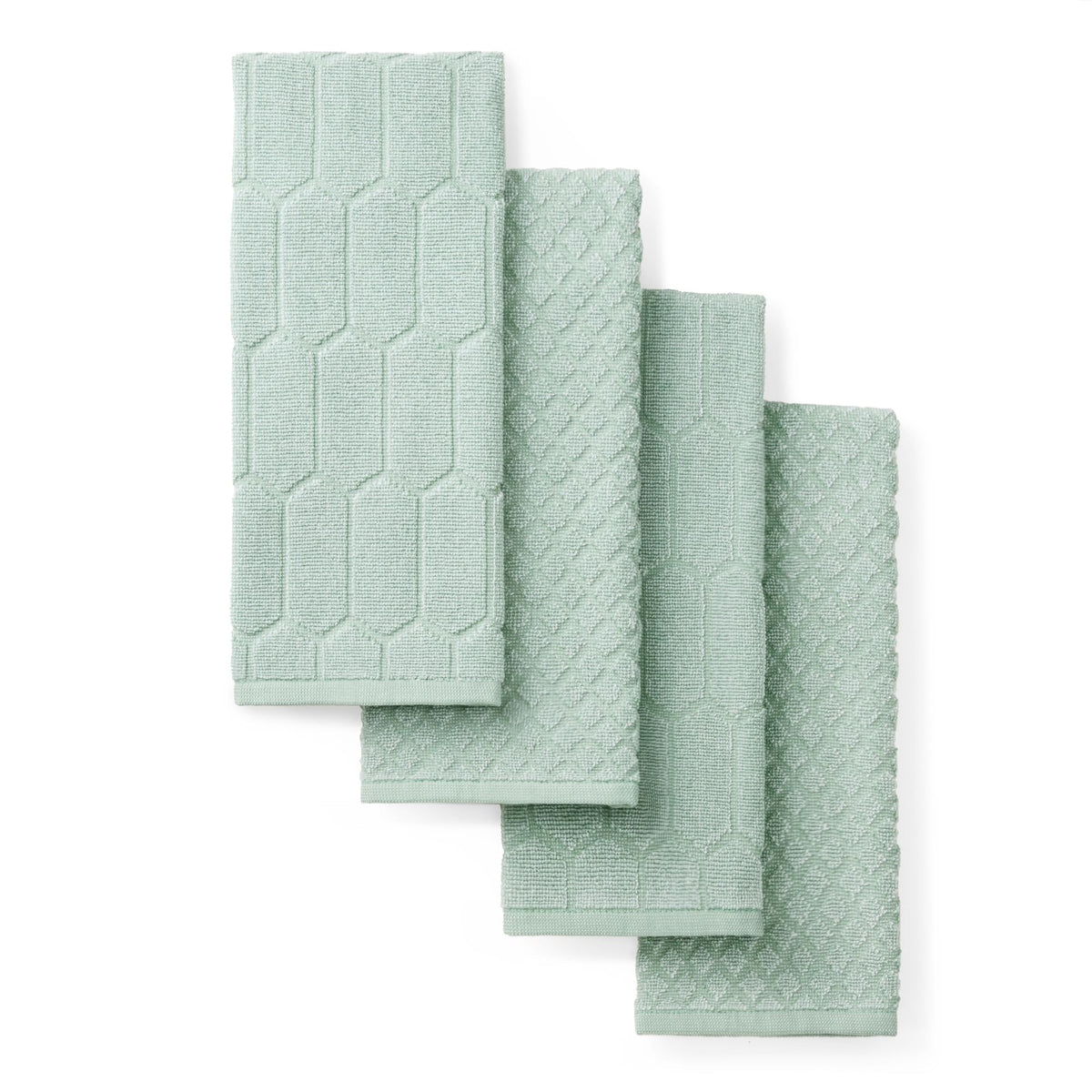 Martha Stewart Honeycomb Chambray towels front view mint green, durable 100% cotton.