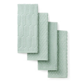 Martha Stewart Honeycomb Chambray towels front view mint green, durable 100% cotton.
