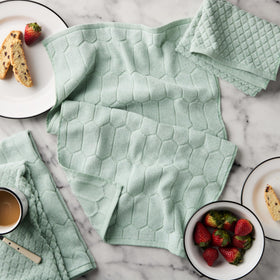 Martha Stewart Honeycomb Chambray towel texture close-up, soft and absorbent.