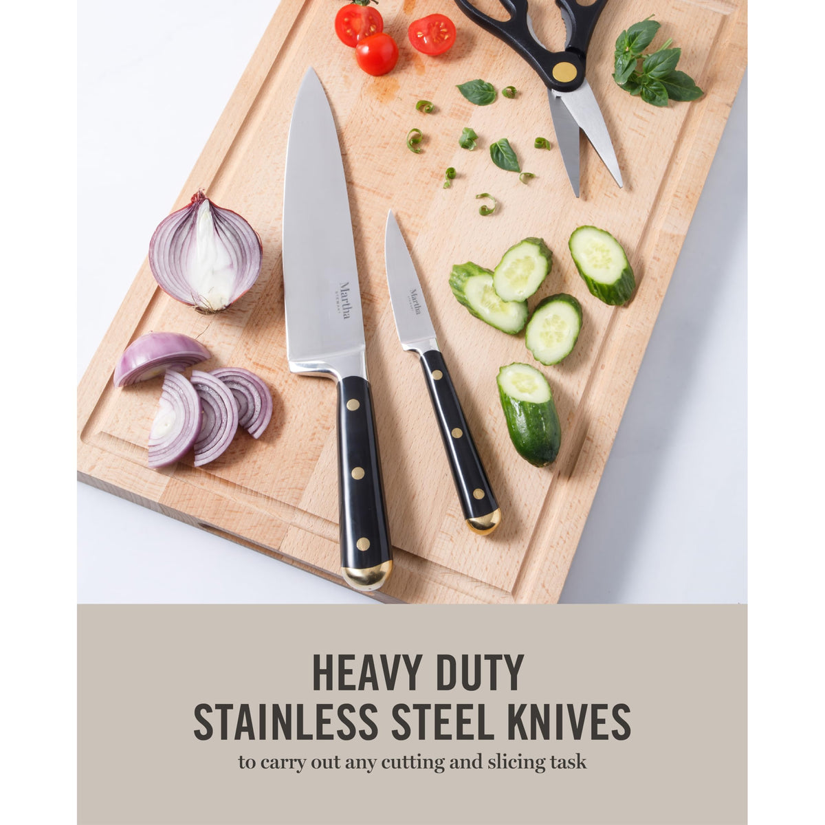 Martha Stewart Lockton 7-inch santoku knife with precise slicing capability.