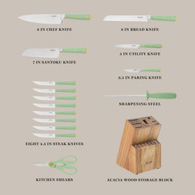 High carbon stainless steel blades deliver sharp edge retention for precise slicing