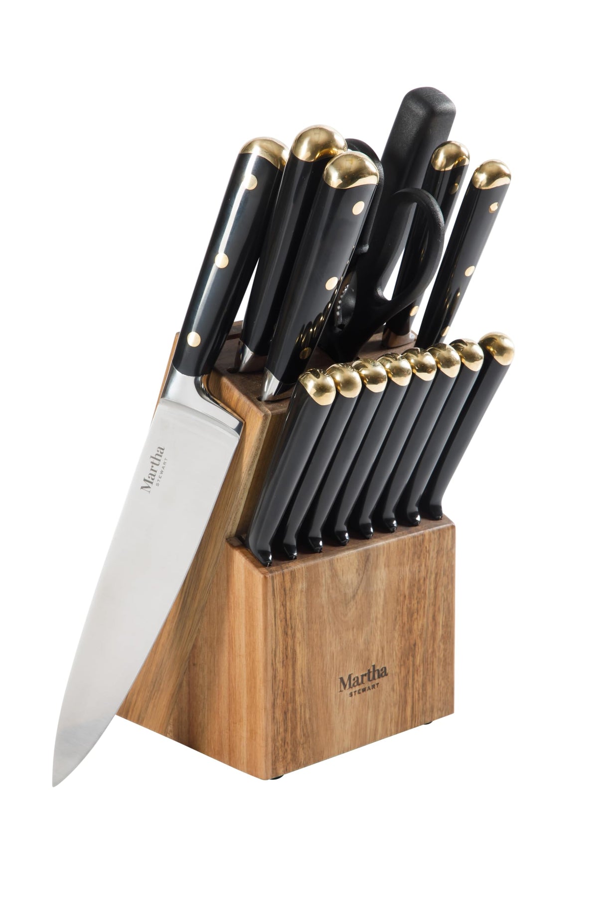 Martha Stewart Lockton knife block set on counter, organized, ready for everyday kitchen tasks.