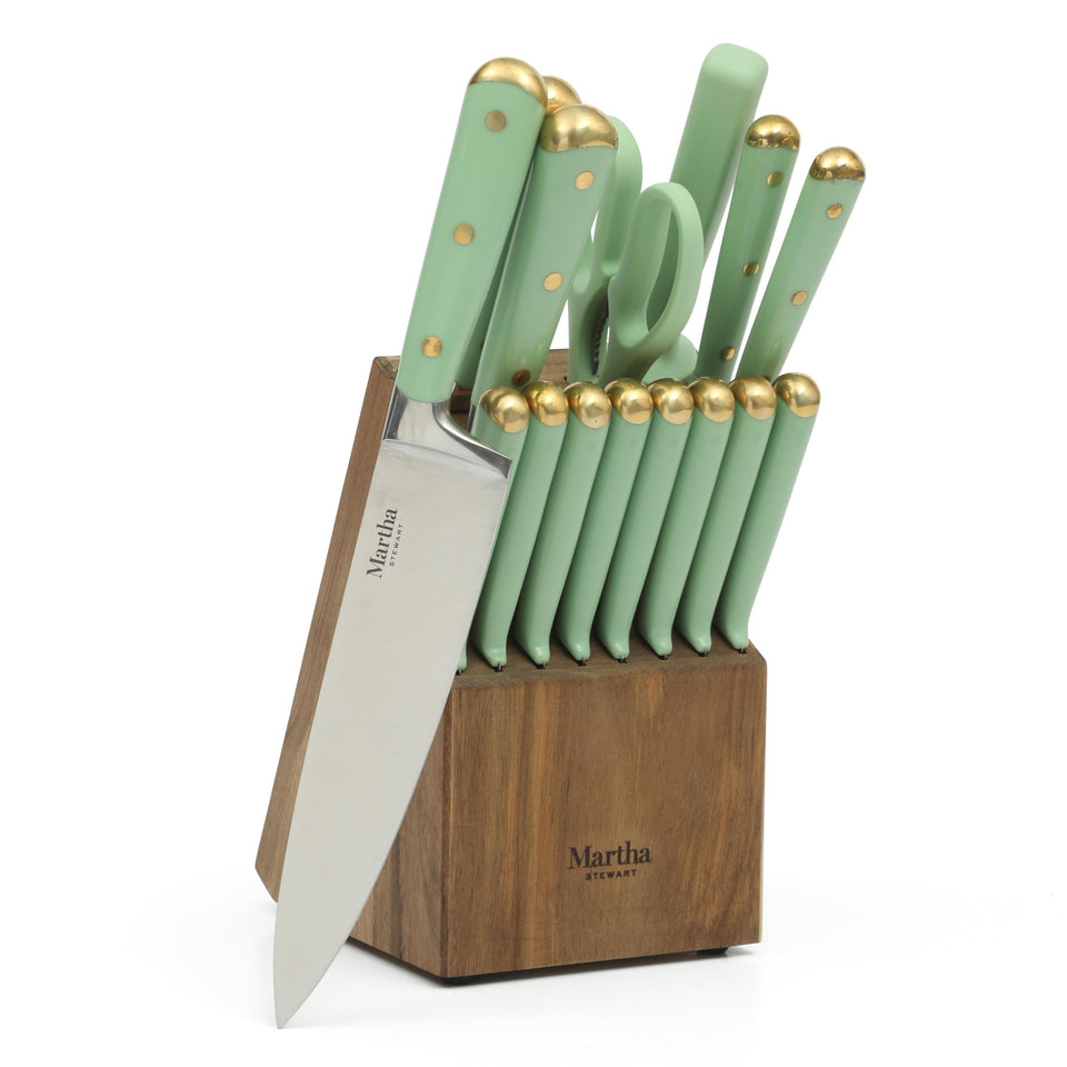 Martha Stewart Lockton knife block set on countertop for versatile meal prep