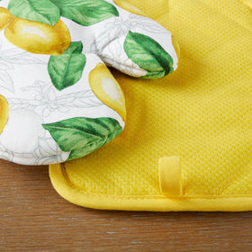 Martha Stewart Lots of Lemons potholder with silicone grips for secure handling.