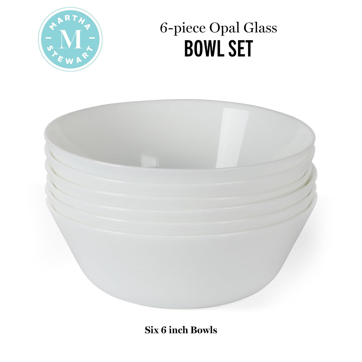 Martha Stewart Opalton 6-inch bowl, dishwasher-safe for easy cleanup.