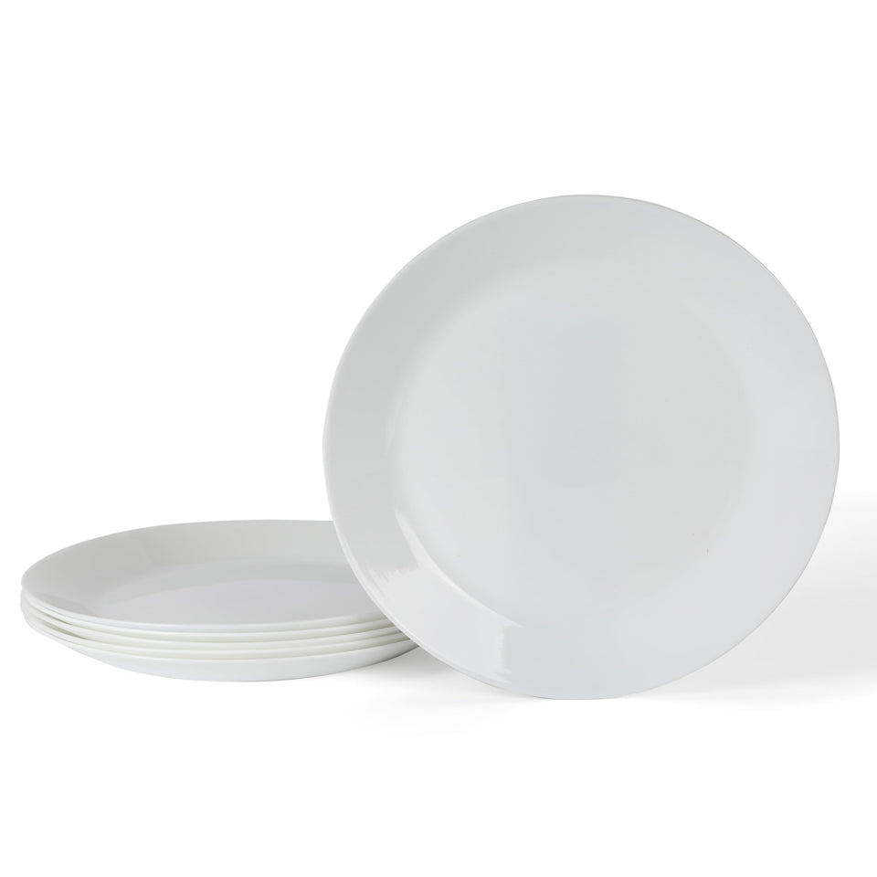 Martha Stewart Opalton dinner plate highlights chip-resistant opal glass for everyday meals.