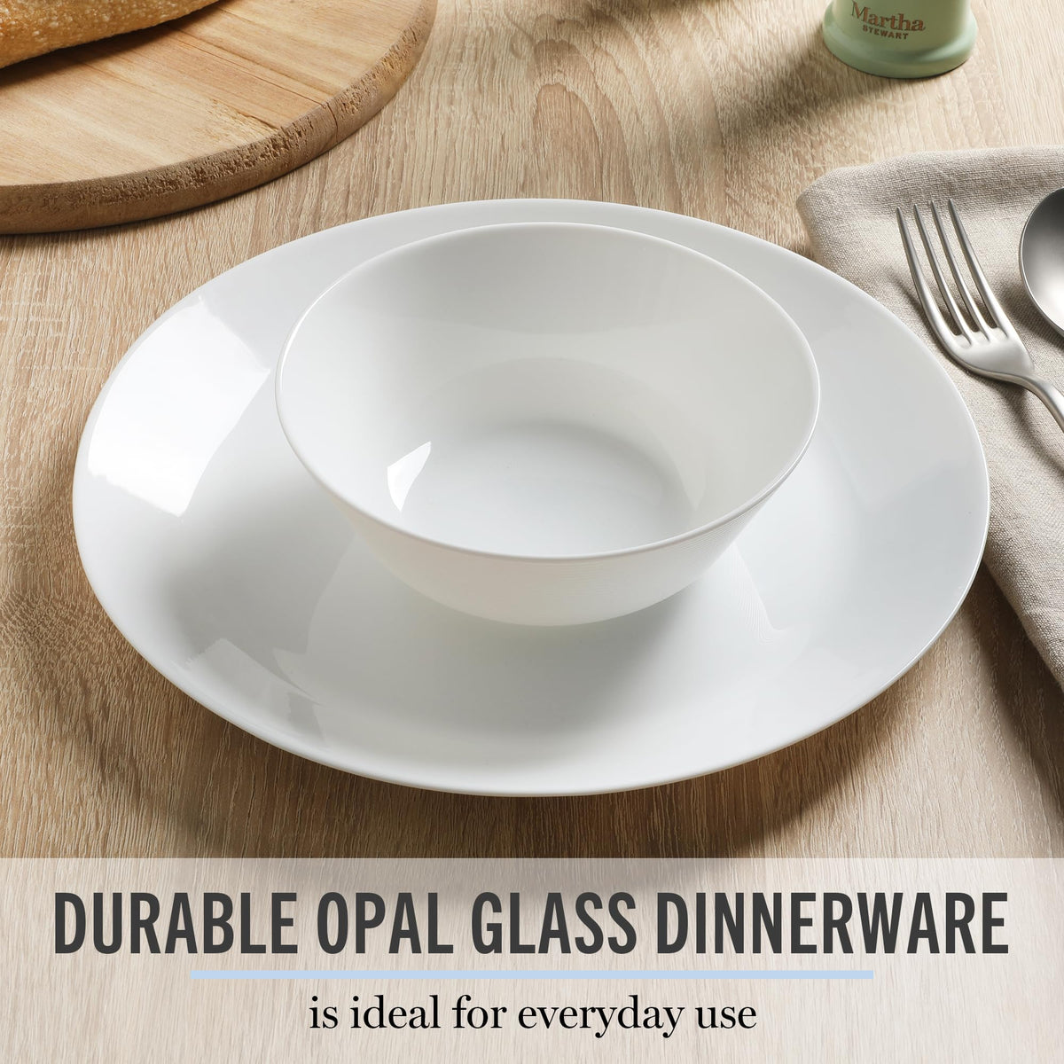 Martha Stewart Opalton plate shows non-porous surface that resists stains and odors.