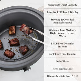 Programmable LED display on Martha Stewart slow cooker for easy control.