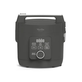 Martha Stewart Rice Cooker with 4-cup uncooked capacity delivering 8 cups cooked.