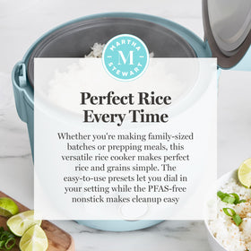 Martha Stewart Rice Cooker dishwasher-safe bowl simplifies cleanup after meals.