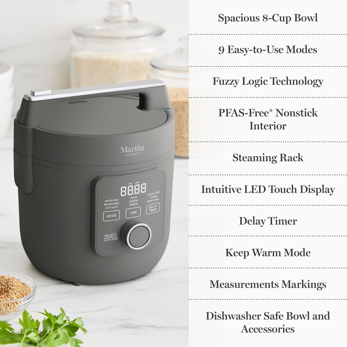 Keep warm function on Martha Stewart Rice Cooker maintains flavor until serving.