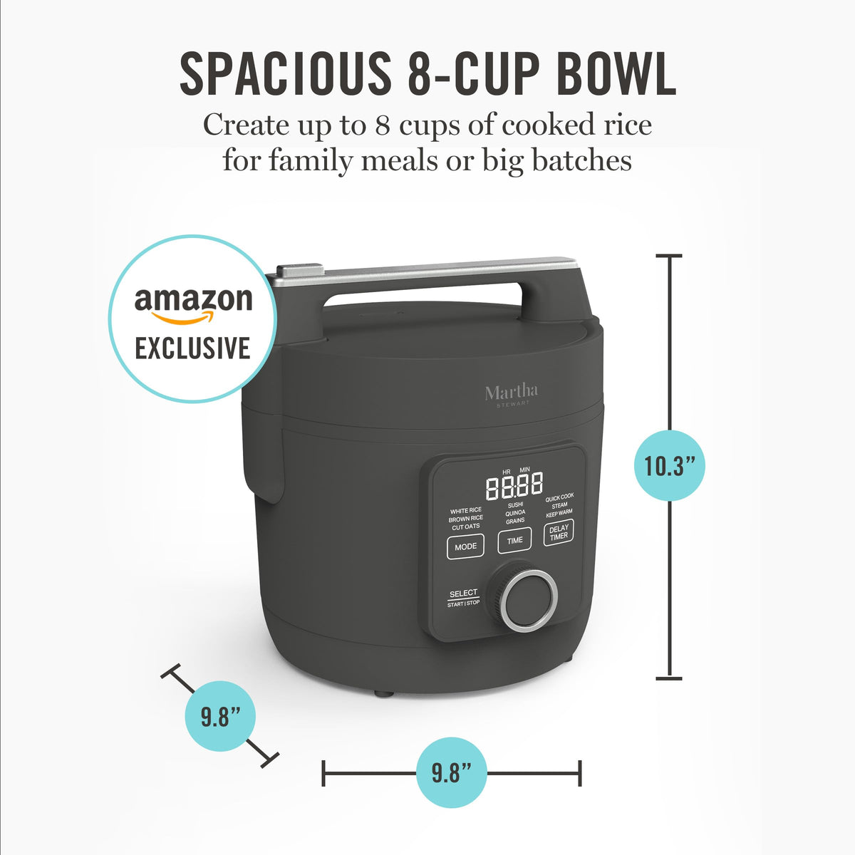 Measurement markings on Martha Stewart Rice Cooker aid precise water-to-rice ratios.