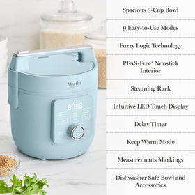 Martha Stewart Rice Cooker measurement markings aid precise water-to-rice ratios.