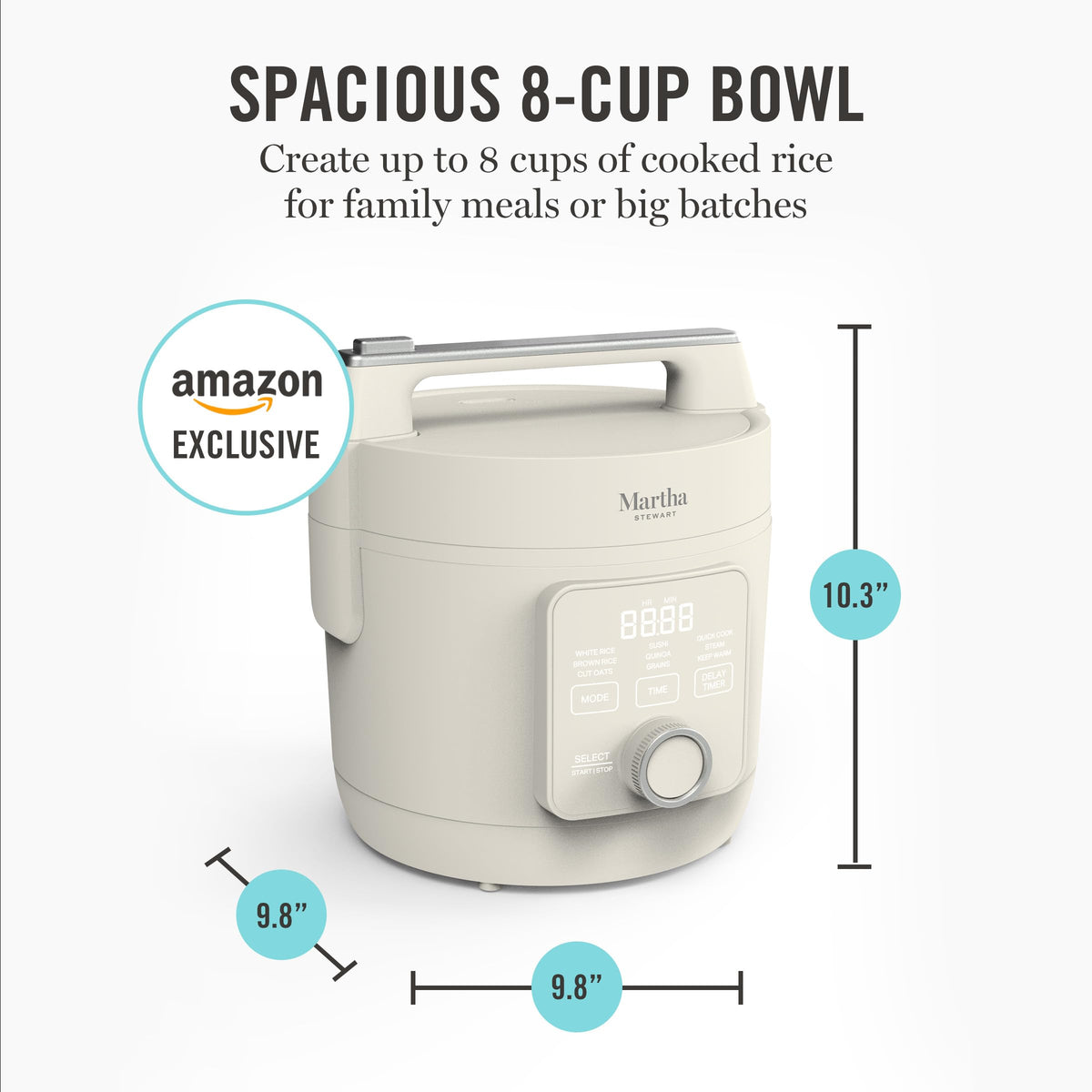 Martha Stewart Rice Cooker measurement markings aid precise water to rice ratios