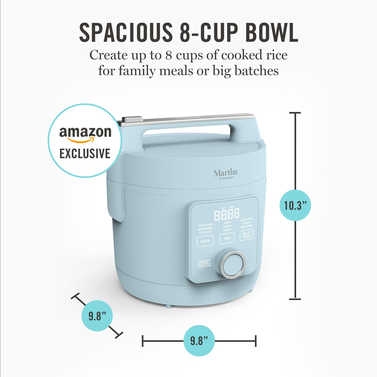 Martha Stewart Rice Cooker PFAS-free nonstick interior enables easy release.