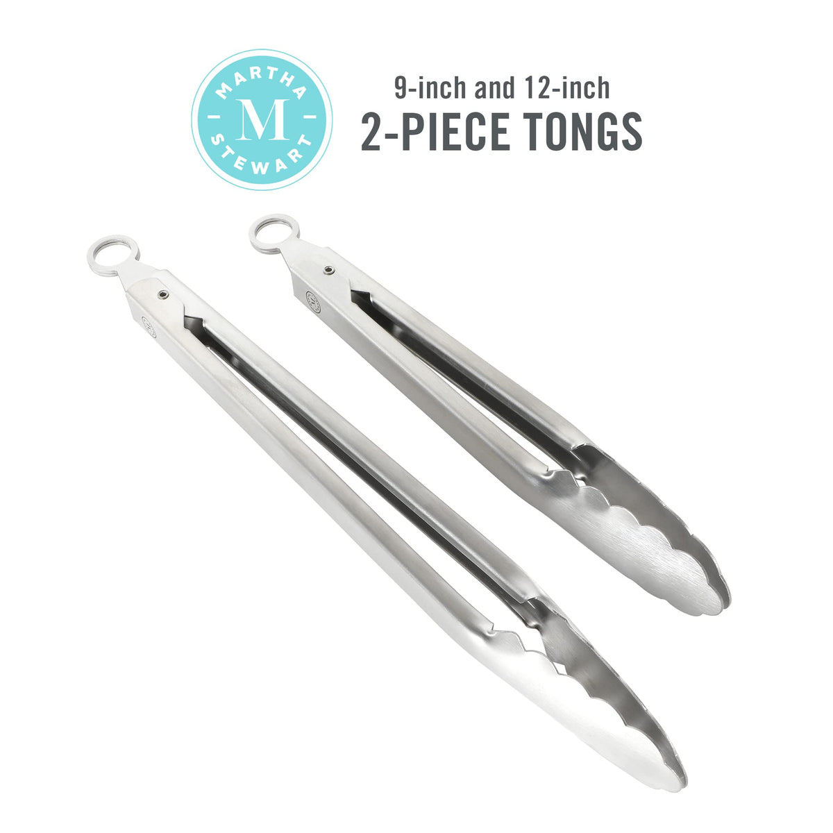 Martha Stewart Richburn 12-inch tong on the grill for versatile turning and serving.