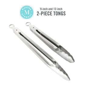 Martha Stewart Richburn 12-inch tong on the grill for versatile turning and serving.