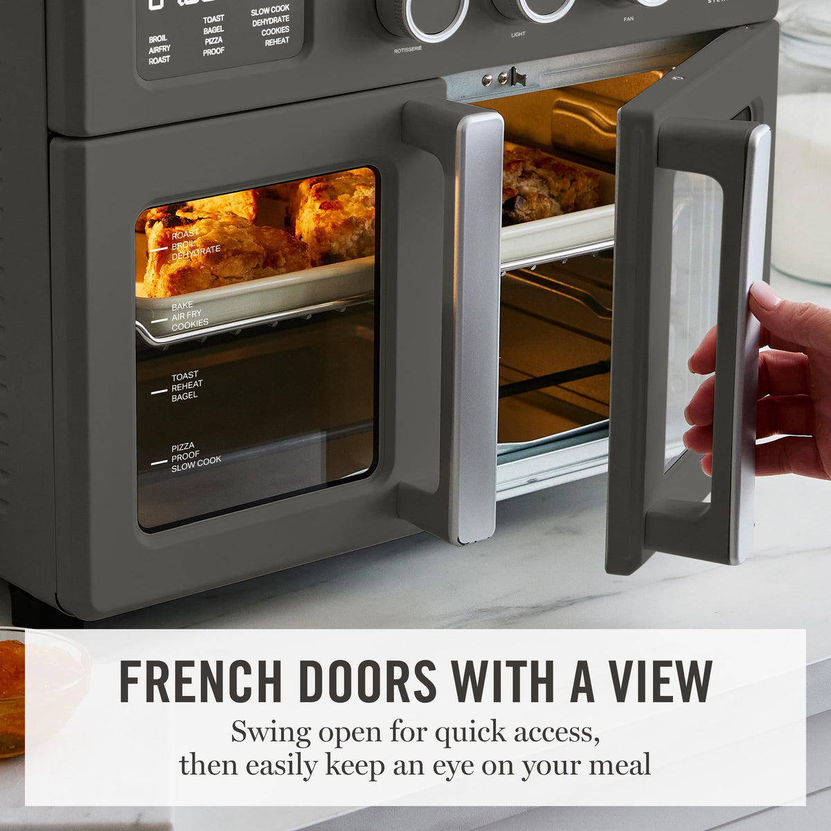 Rotisserie and broil setup demonstrated in Martha Stewart oven.