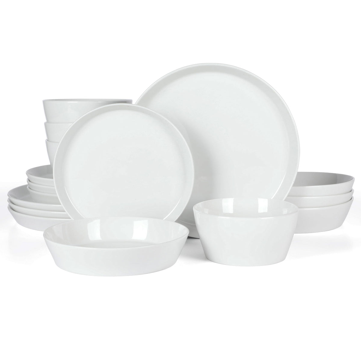 Martha Stewart Selma dinner plates with modern coupe edges for everyday dining and easy stacking.