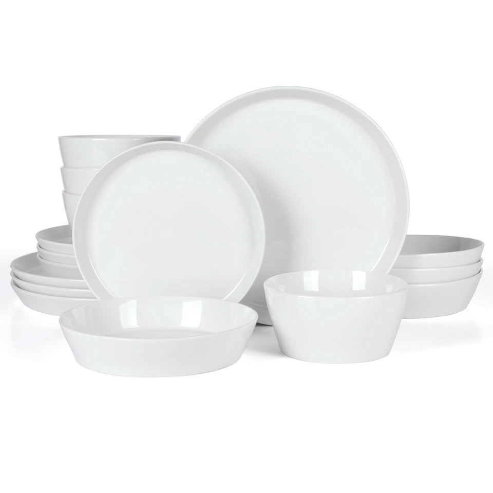 Martha Stewart Selma dinner plates with modern coupe edges for everyday dining and easy stacking.