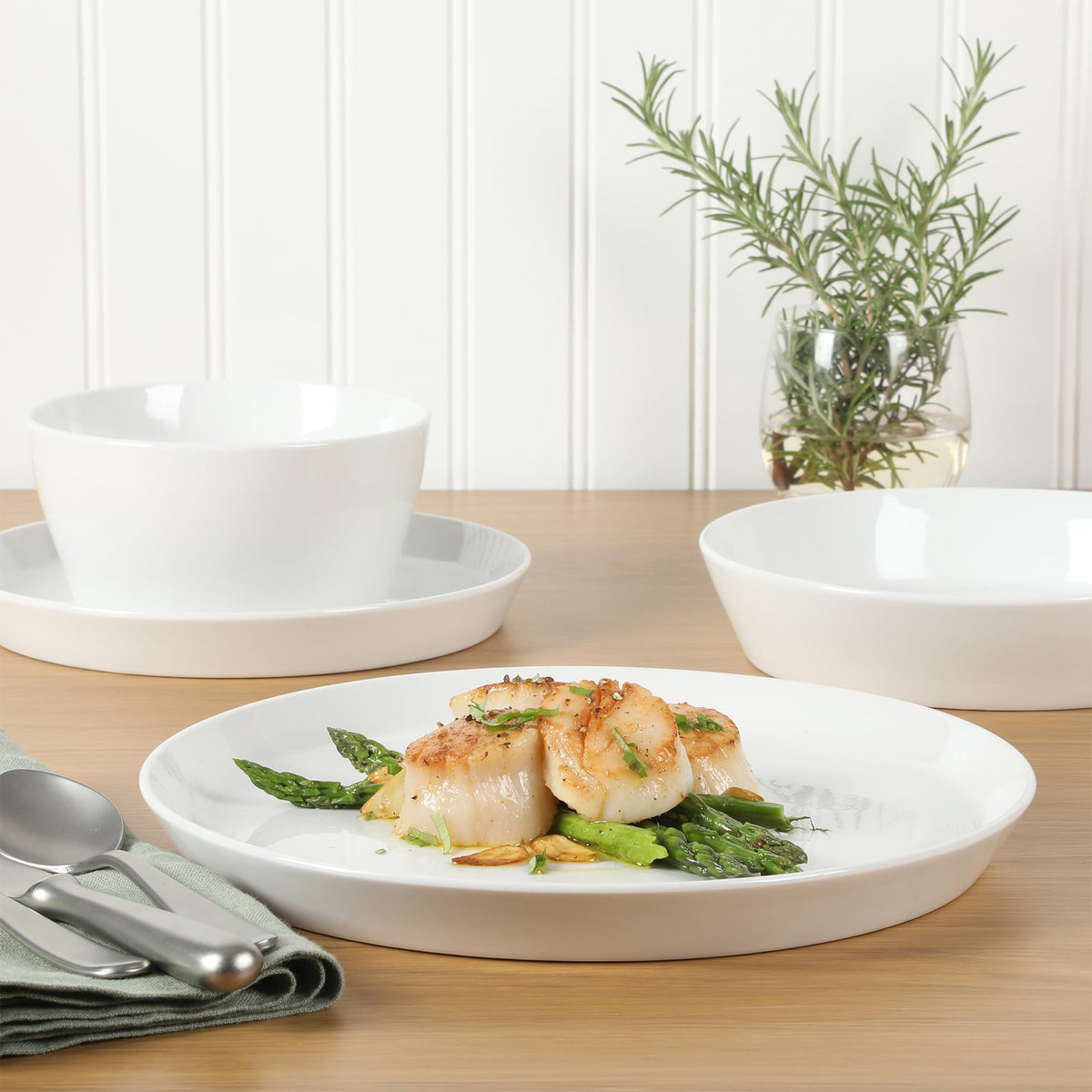 Martha Stewart Selma service-for-four set complements other pieces while simplifying hosting duties.