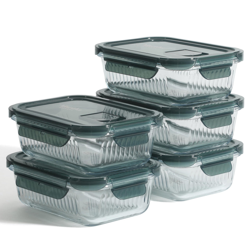 Martha Stewart Shadowbrook glass containers with airtight lids deliver fresh meals.