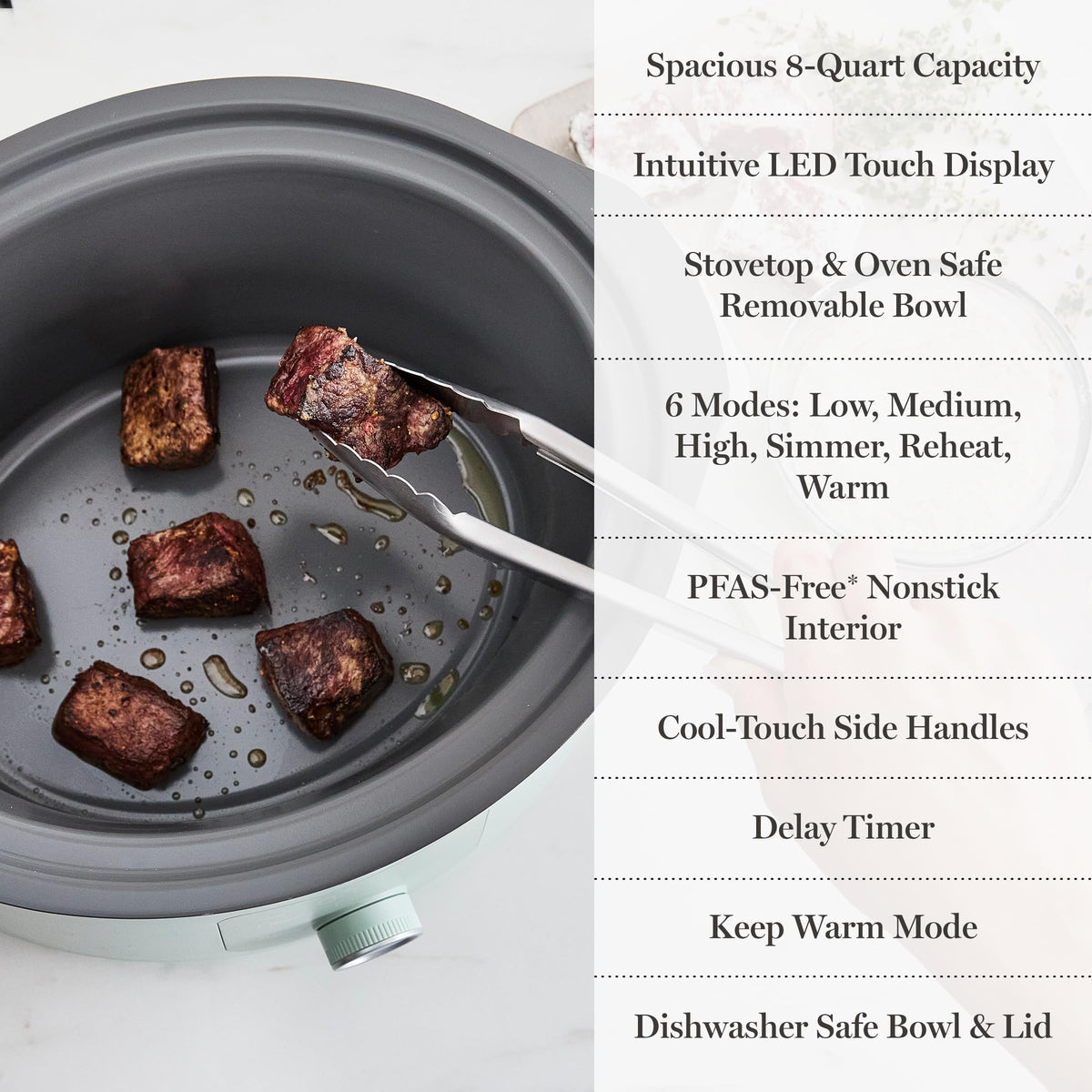 Martha Stewart slow cooker with delay timer for meal planning.