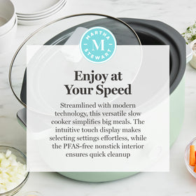 Martha Stewart glass lid for clear monitoring during cooking.