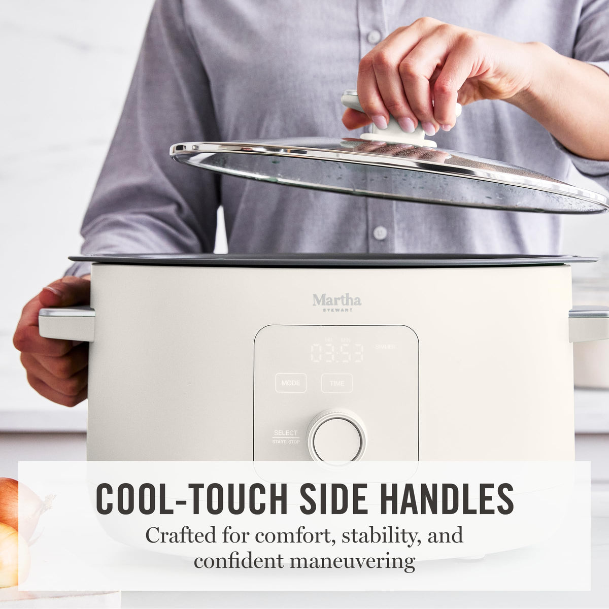Martha Stewart slow cooker bowl is stovetop and oven safe for searing.