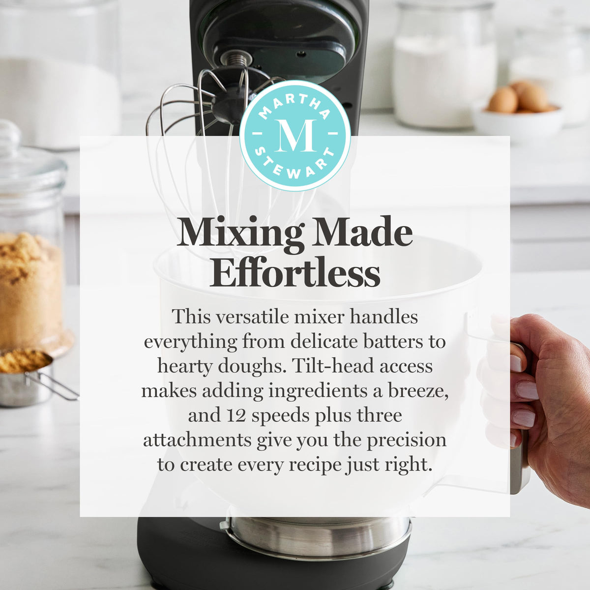 Sturdy heavy-duty base on the Martha Stewart mixer for stable operation.