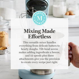 Martha Stewart sky blue finish adds stylish kitchen detail.