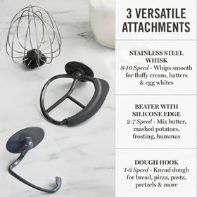 Martha Stewart mixer splash shield with pour chute keeps counters clean.