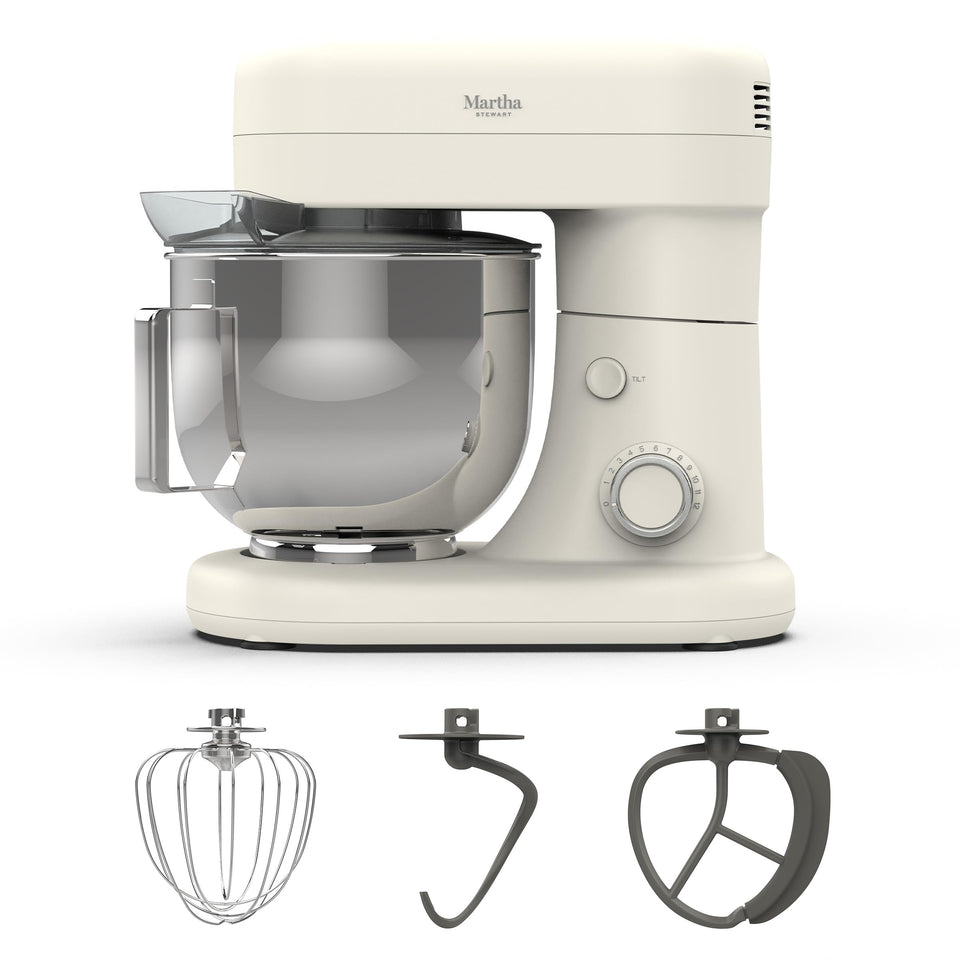 Martha Stewart tilt-head stand mixer for easy ingredient access during baking