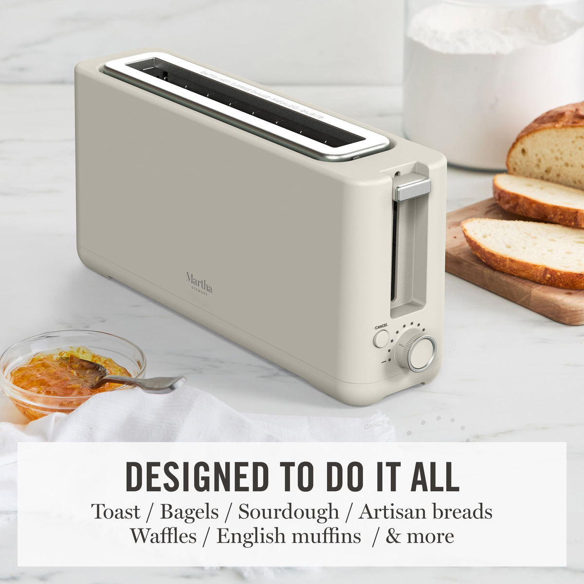 Martha Stewart toaster with 10-setting shade control for customized toasting.