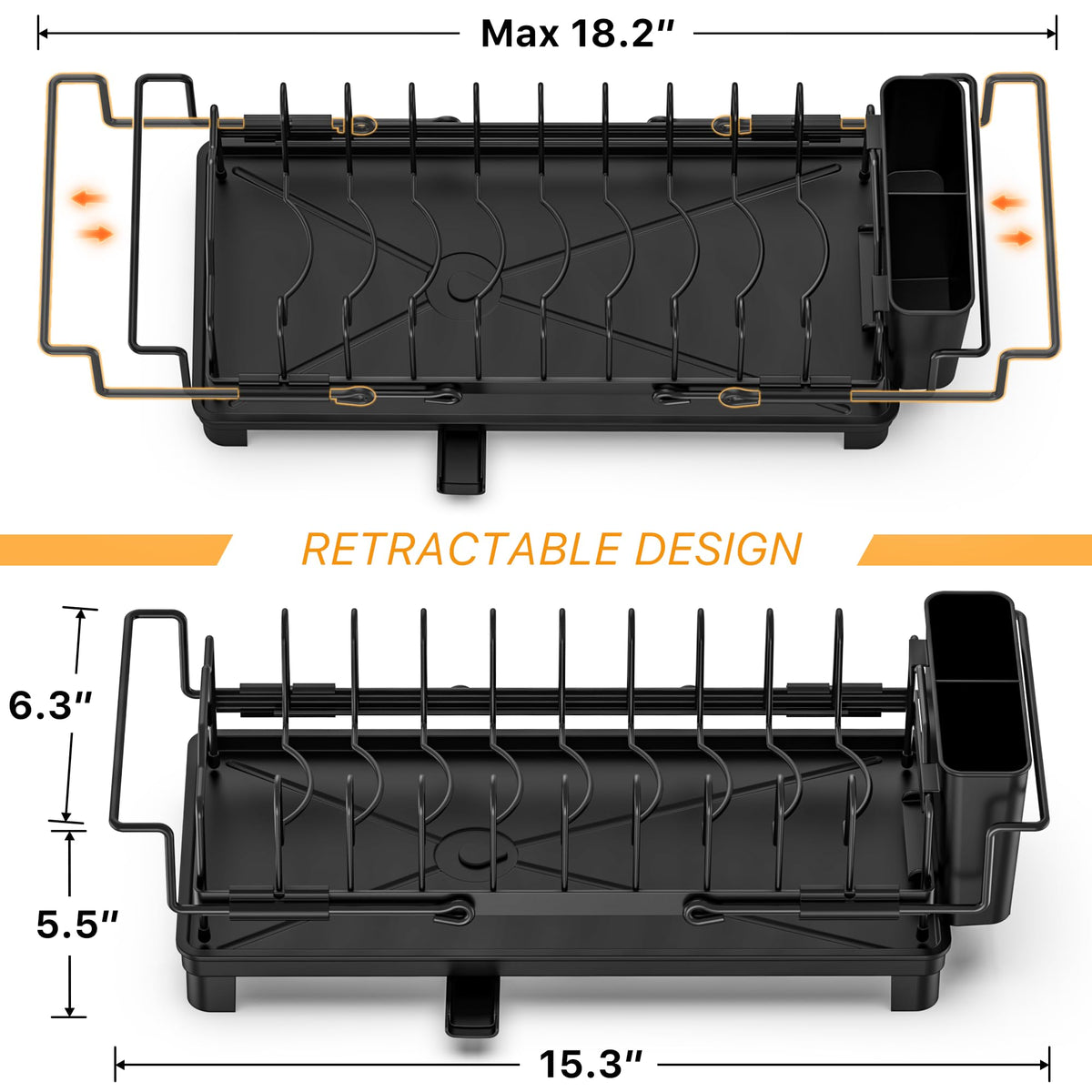 Masadi dish drying rack in sink with extended supports above the sink