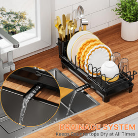 Masadi dish rack with adjustable cutlery holder keeps utensils organized