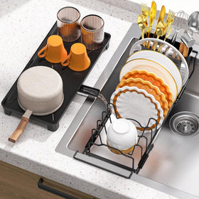 Masadi small dish drying rack on counter with drainage tray for organized drying
