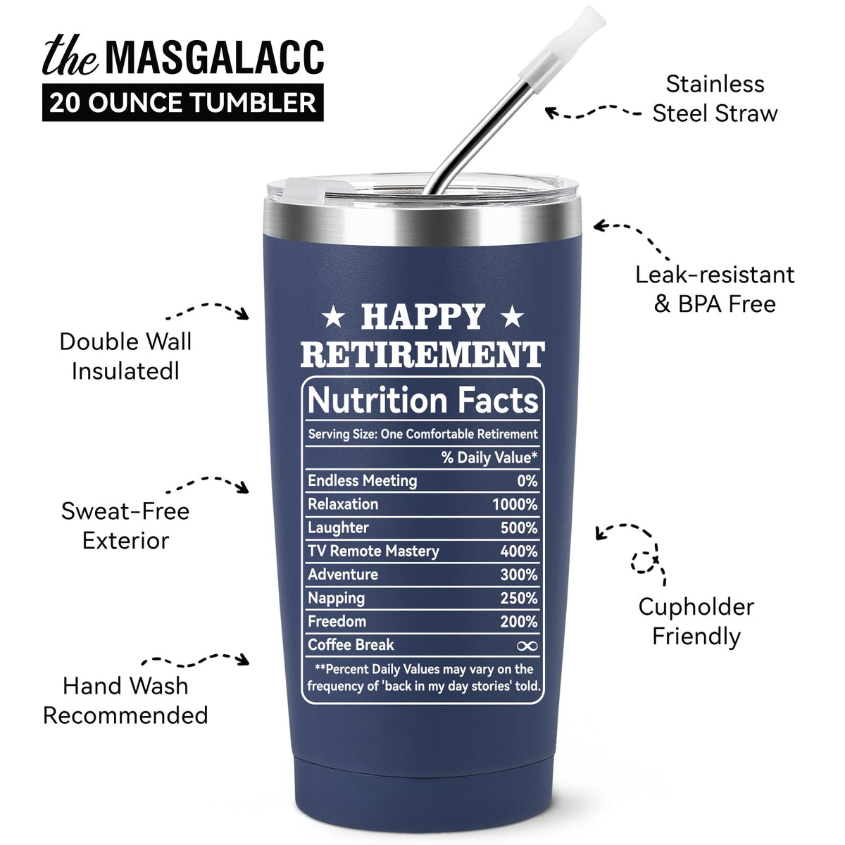 MASGALACC double-wall insulation keeps hot or cold beverages at the ideal temperature.