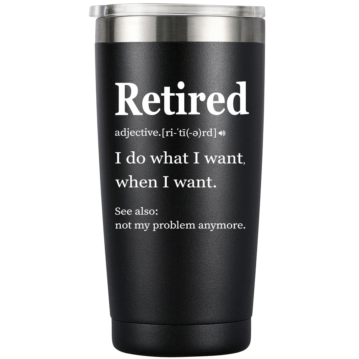 MASGALACC Retired Definition tumbler on a desk showing its sleek design and practicality