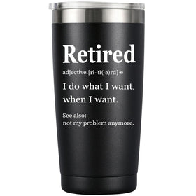 MASGALACC Retired Definition tumbler on a desk showing its sleek design and practicality