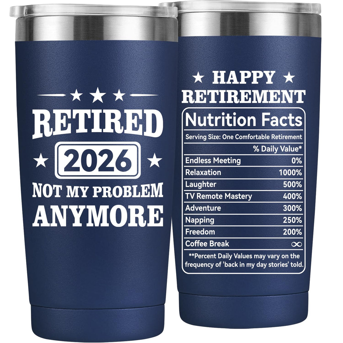 MASGALACC retirement tumbler 20oz navy, sleek design for everyday hot coffee or cold drinks.