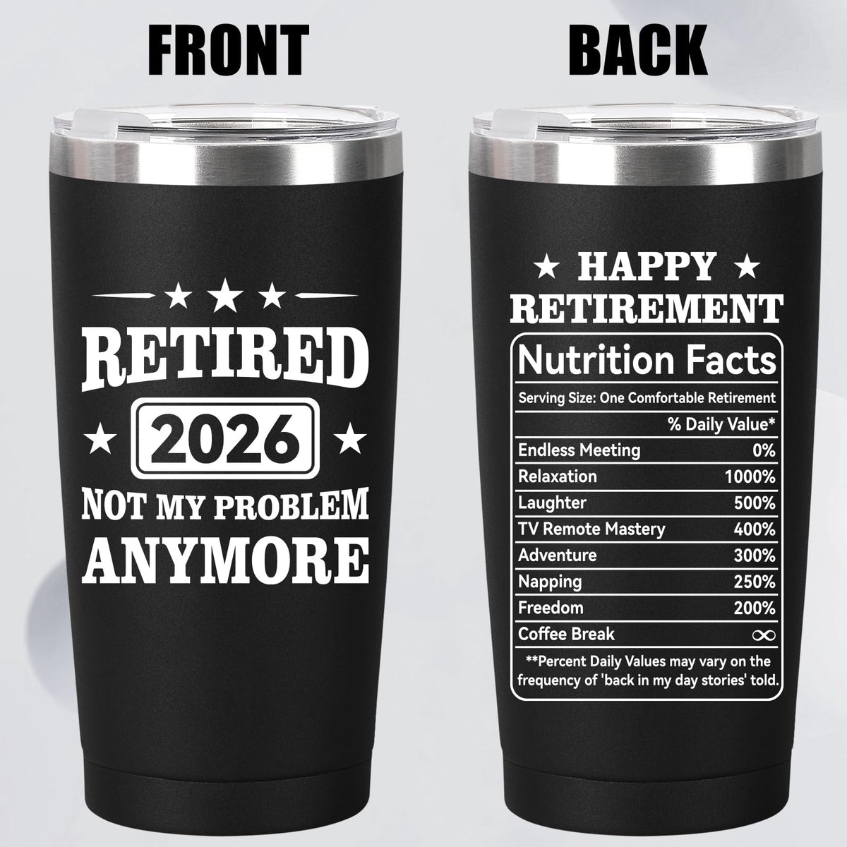 MASGALACC retirement tumbler side design highlights dual messages for gifting