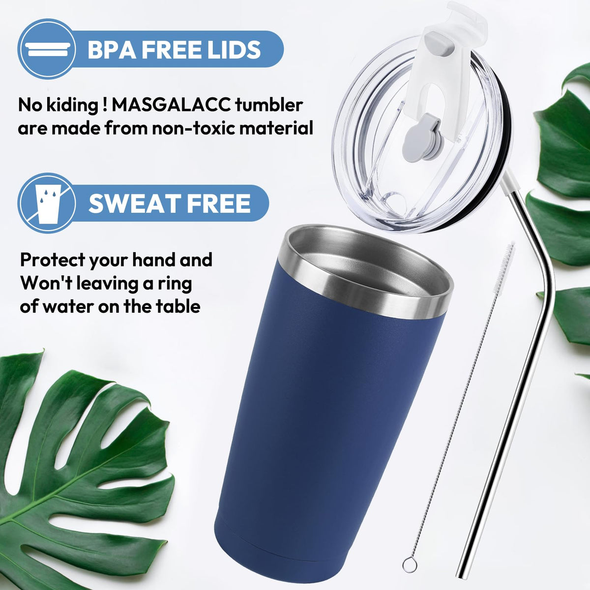 MASGALACC travel-friendly tumbler fits bags, cars, and office desks.