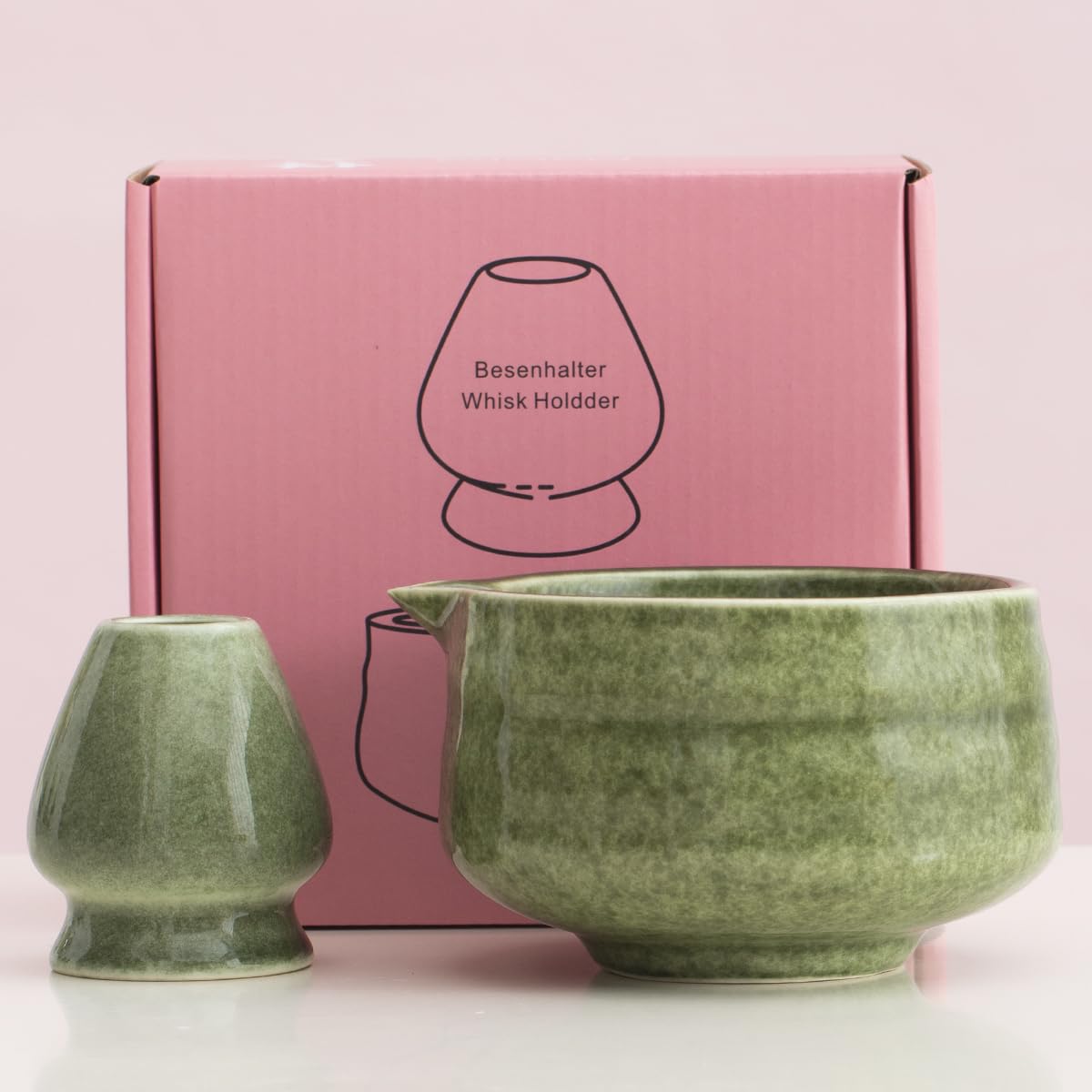 Masgangdamai Japanese matcha bowl with whisk holder for authentic ceremonial tea.