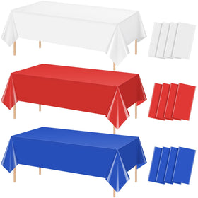 MASHAN 12-pack Fourth of July tablecloths in red, white, and blue for quick setup.