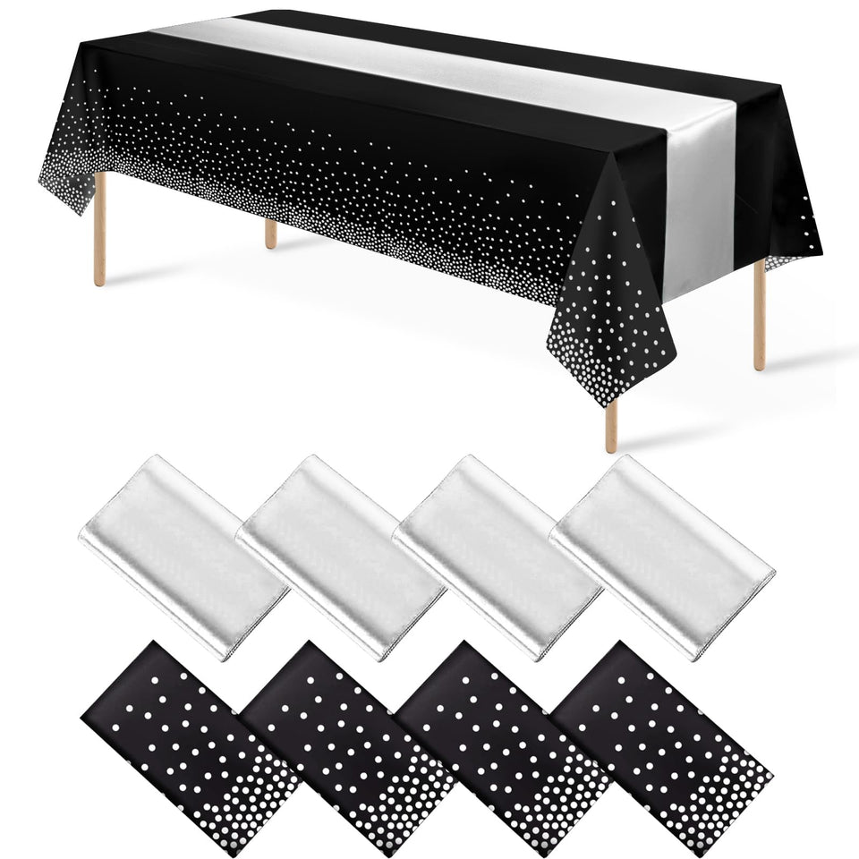 MASHAN black and silver dot tablecloth for elegant events