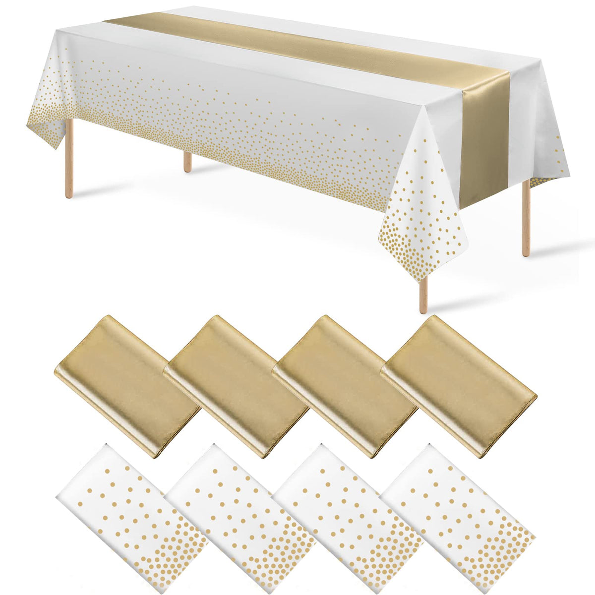 MASHAN 8Pack confetti tablecloth with white and gold dots for elegant events